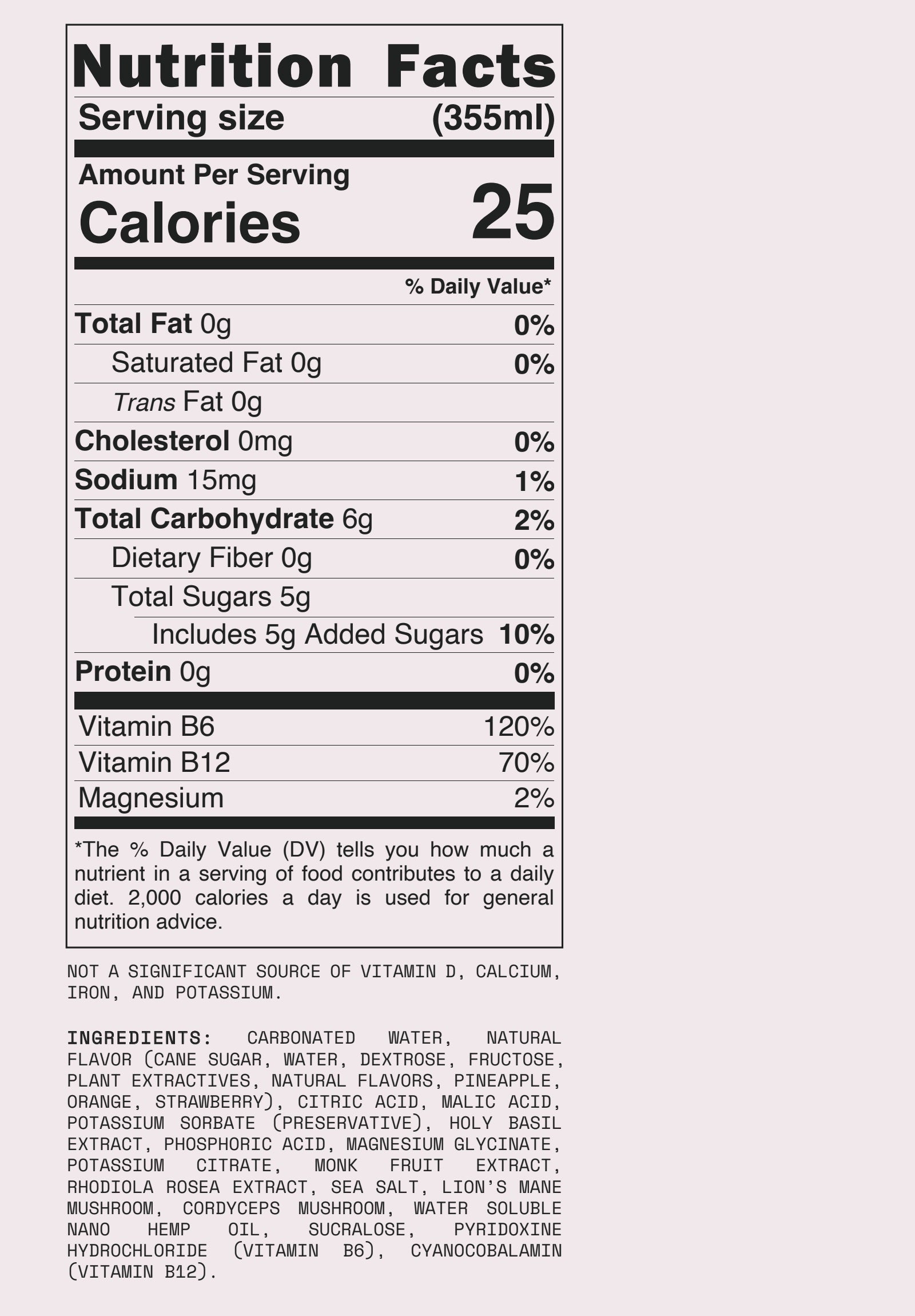 Cali Sun Paradise nutrition facts and complete ingredients panel