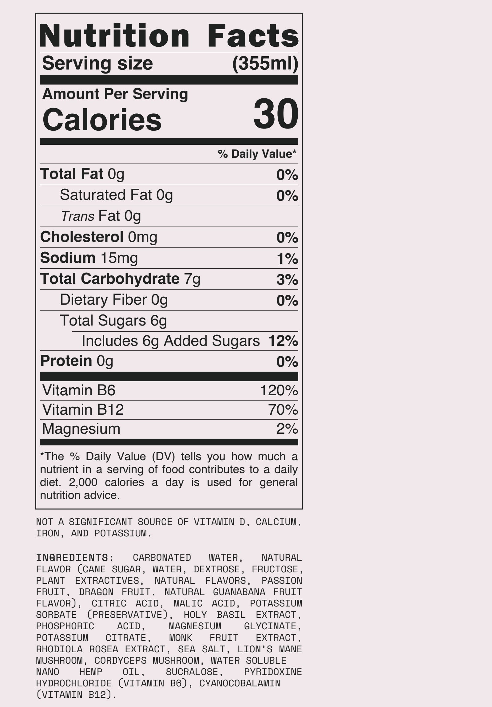 Cali Sun Soursop nutrition facts and complete ingredients panel